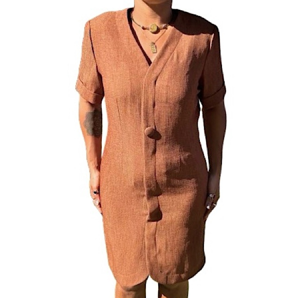 {Danny & Nicole} Vintage Rust Brown Short Sleeve Midi Dress with Shoulder Pads
